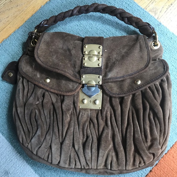 Authentic MiuMiu Dark Brown suede shoulder bag - Picture 1 of 5